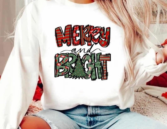 MERRY & BRIGHT TEE or CREWNECK SWEATSHIRT
