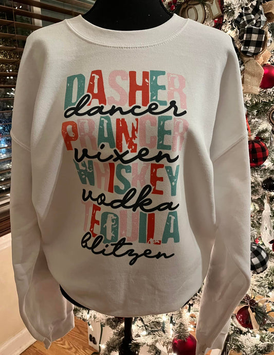 REINDEER NAMES CREWNECK SWEATSHIRT