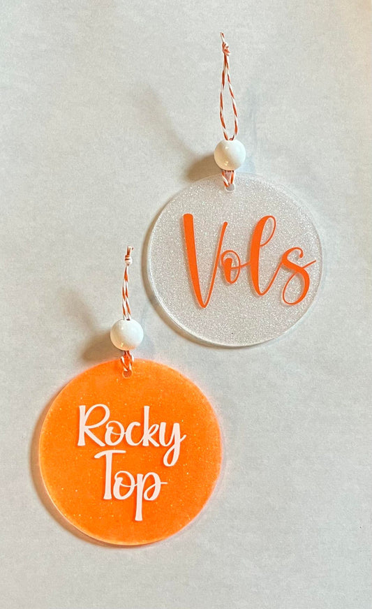 VOLS/ROCKY TOP 3.5 ACRYLIC GLITTER ORNAMENT