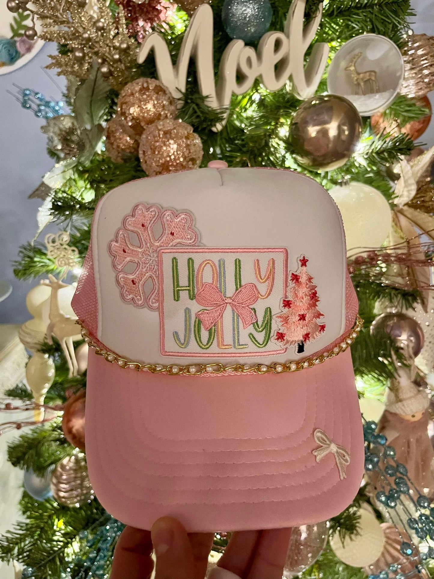 HOLLY JOLLY PRETTY IN PINK TRUCKER HAT