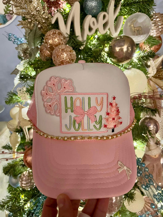 HOLLY JOLLY PRETTY IN PINK TRUCKER HAT