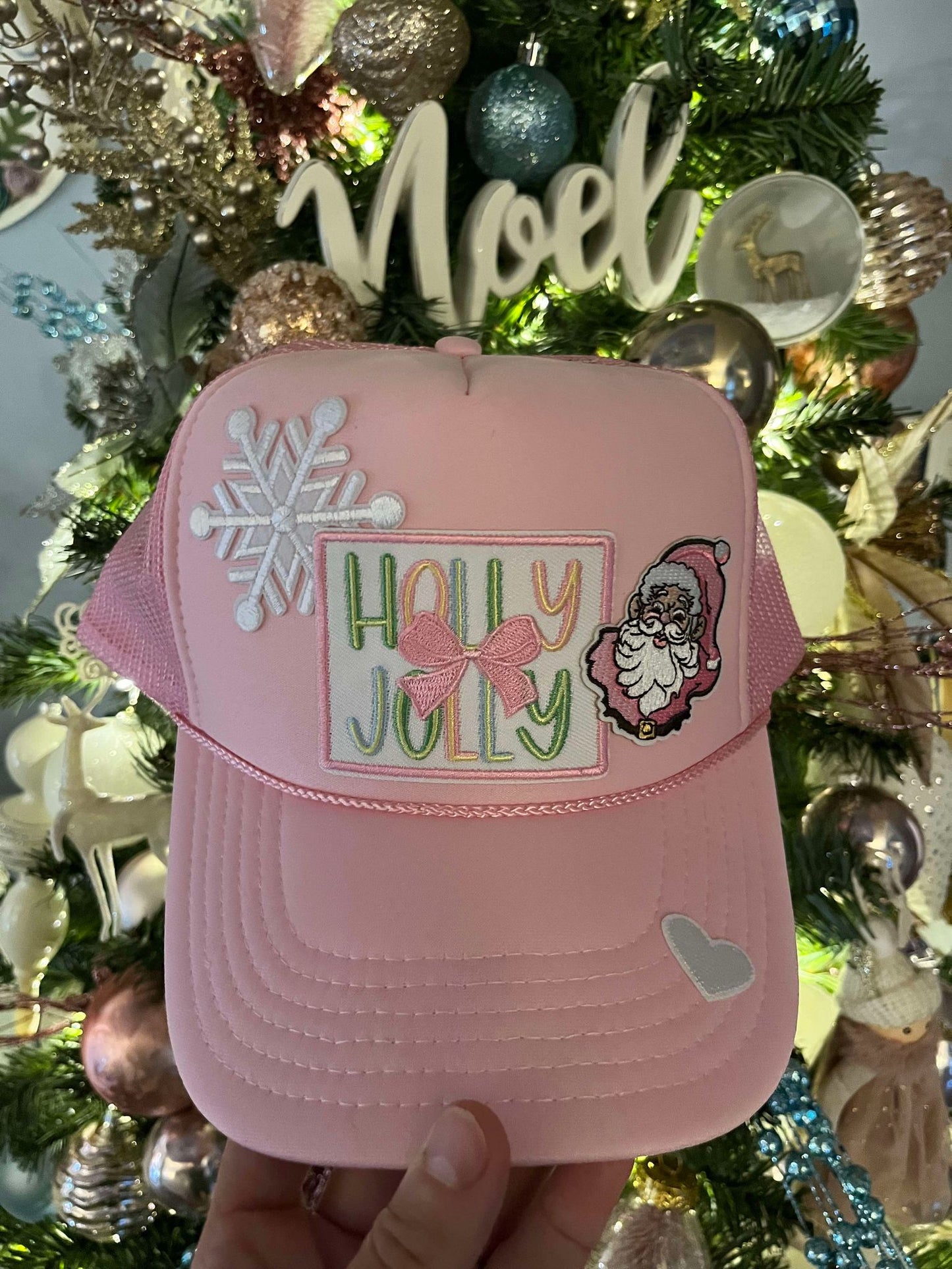 HOLLY JOLLY PRETTY IN PINK TRUCKER HAT