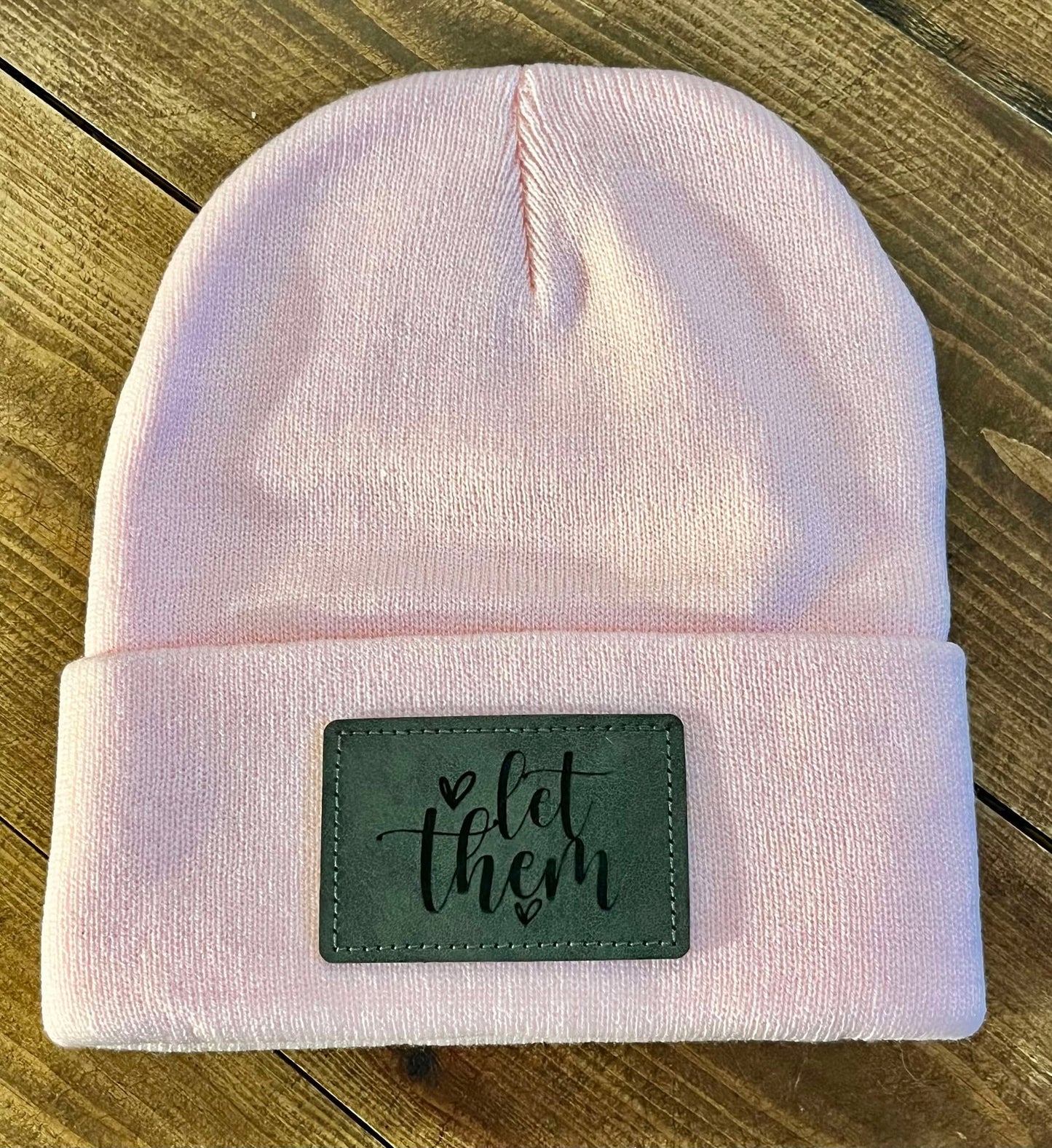 LET THEM LEATHER PATCH BEANIE