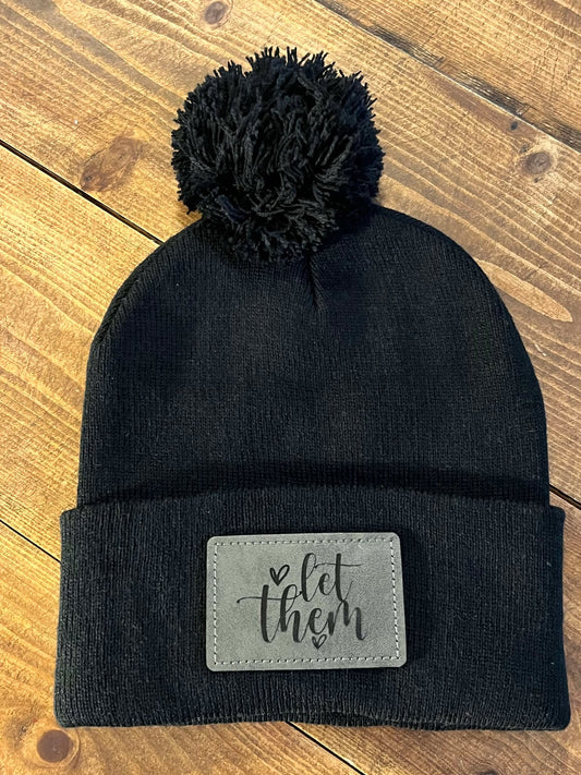 LET THEM LEATHER PATCH BEANIE