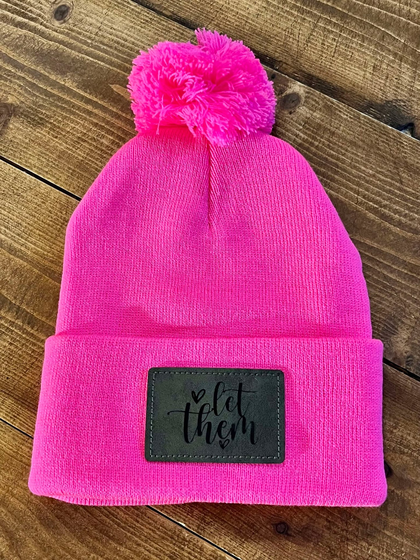 LET THEM LEATHER PATCH BEANIE