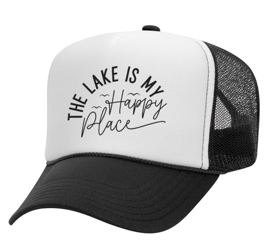 THE LAKE IS MY HAPPY PLACE TURCKER HAT