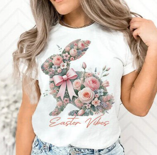 EASTER VIBES FLORAL BUNNY TEE