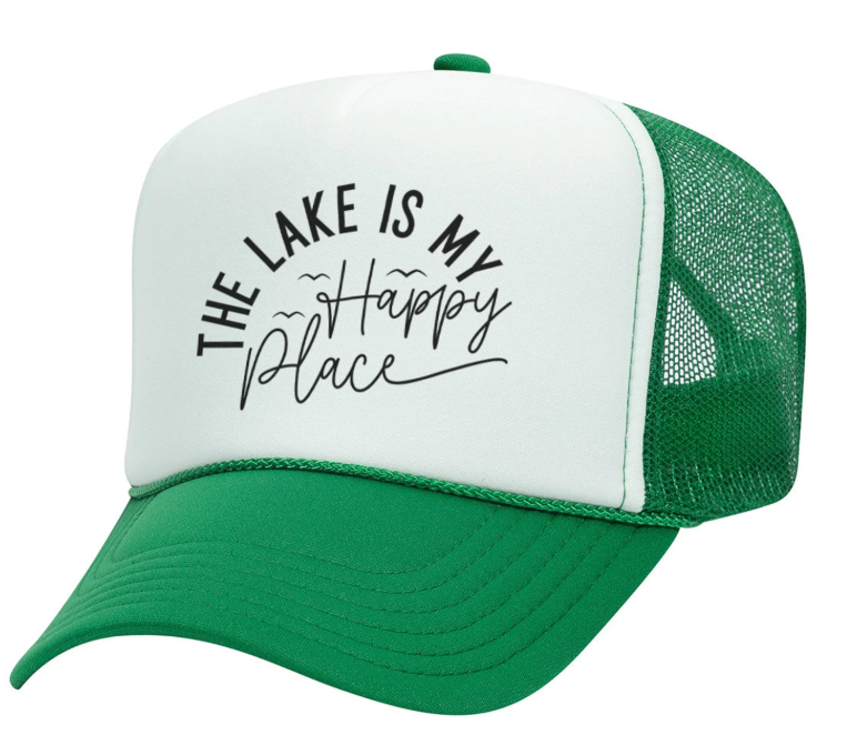 THE LAKE IS MY HAPPY PLACE TURCKER HAT