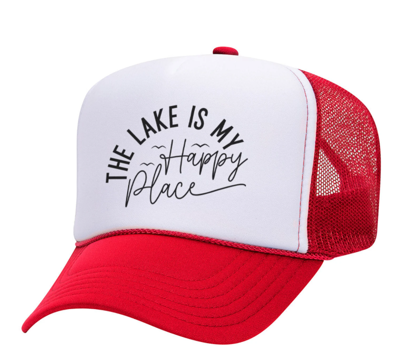 THE LAKE IS MY HAPPY PLACE TURCKER HAT